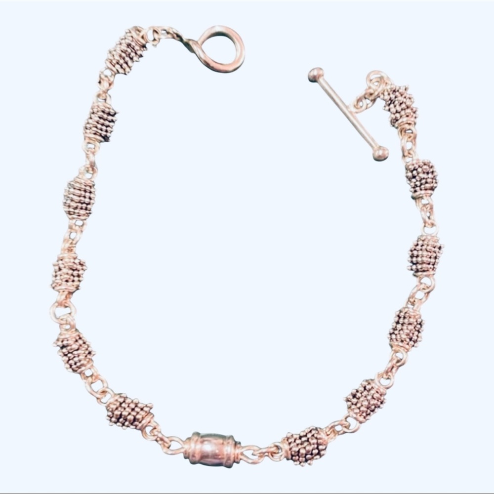 Michael Dawkins Sterling Granulation Link Barrel Bead Bracelet ~